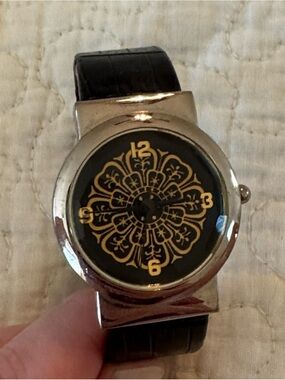 Chicos Black and Silver Decorative Dial black Strap Watch